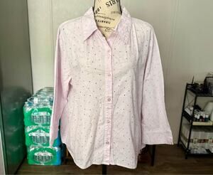 Once Again Women’s Light Pink Eyelet Button-Up Shirt Size 2X